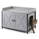 Cat Litter Box Enclosure Hidden Litter Box Furniture with 2 Barn Doors