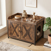 Cat Litter Box Enclosure Hidden Litter Box Furniture with 2 Barn Doors