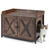 Cat Litter Box Enclosure Hidden Litter Box Furniture with 2 Barn Doors