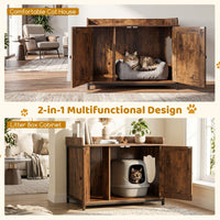 Cat Litter Box Enclosure Hidden Litter Box Furniture with 2 Barn Doors