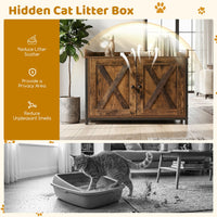 Cat Litter Box Enclosure Hidden Litter Box Furniture with 2 Barn Doors