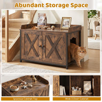 Cat Litter Box Enclosure Hidden Litter Box Furniture with 2 Barn Doors