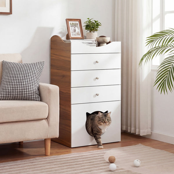 Cat Litter Box Enclosure with 3 Drawers and Removable Padded Cushion