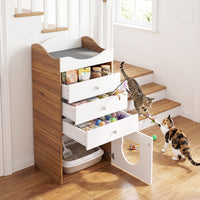 Cat Litter Box Enclosure with 3 Drawers and Removable Padded Cushion