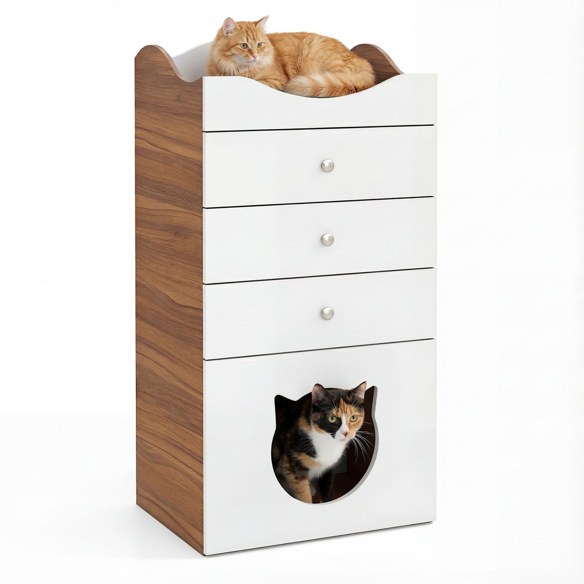 Cat Litter Box Enclosure with 3 Drawers and Removable Padded Cushion