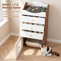 Cat Litter Box Enclosure with 3 Drawers and Removable Padded Cushion