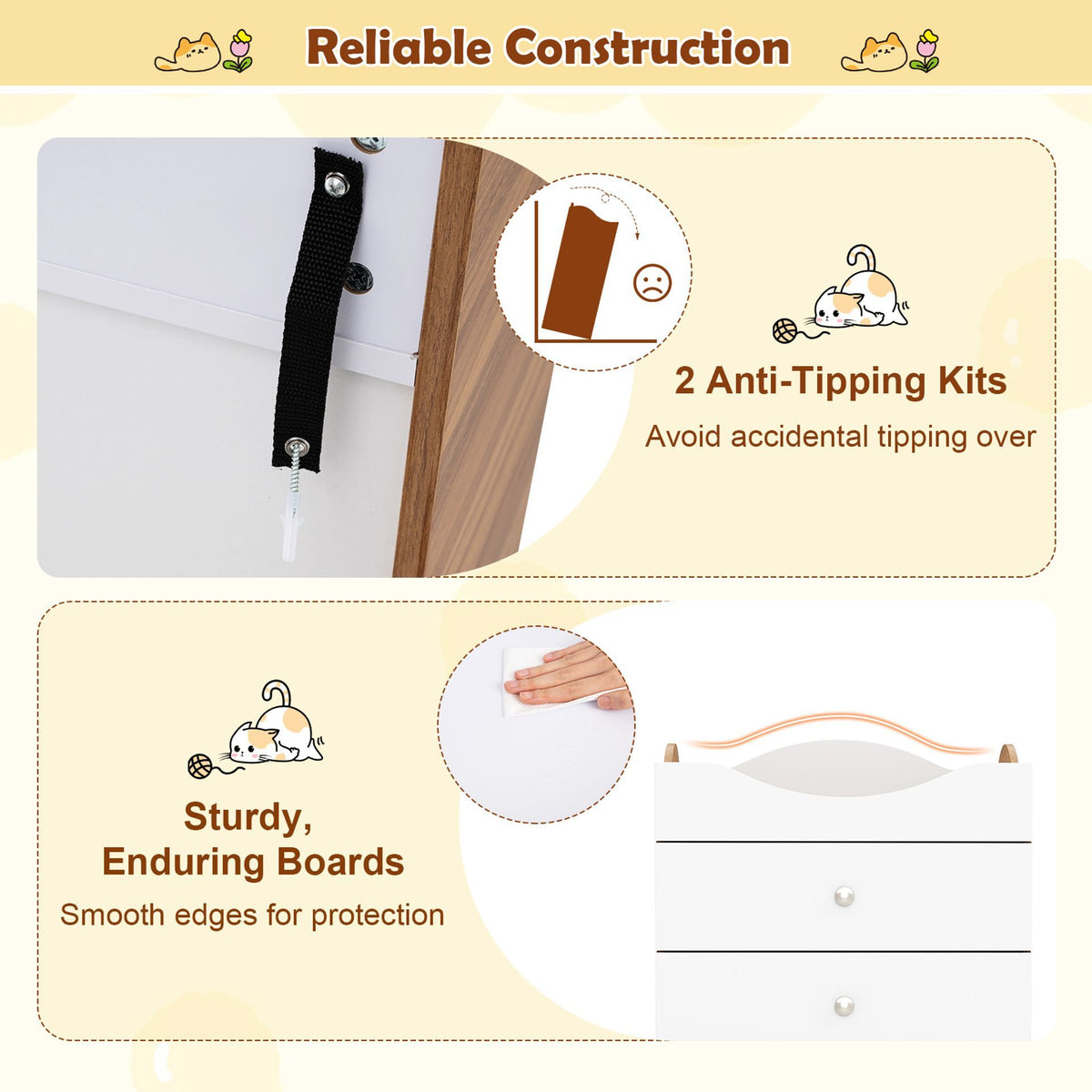 Cat Litter Box Enclosure with 3 Drawers and Removable Padded Cushion