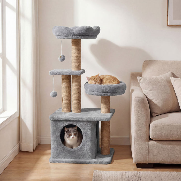 Cat Tower with Padded Top Perch and Cozy Condo for Kittens