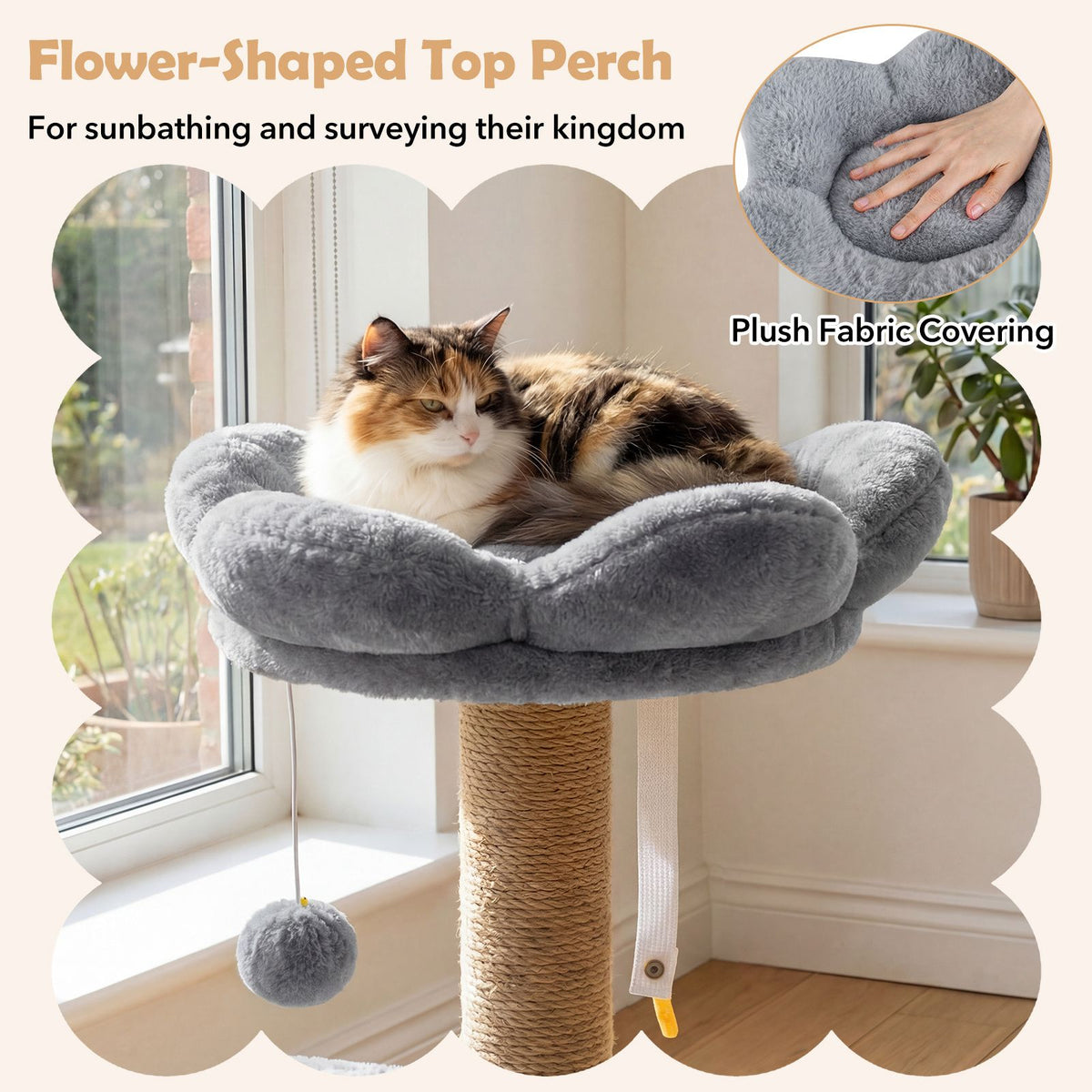 Cat Tower with Padded Top Perch and Cozy Condo for Kittens