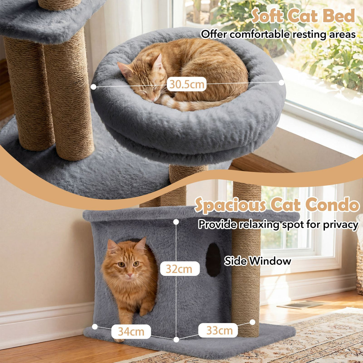 Cat Tower with Padded Top Perch and Cozy Condo for Kittens