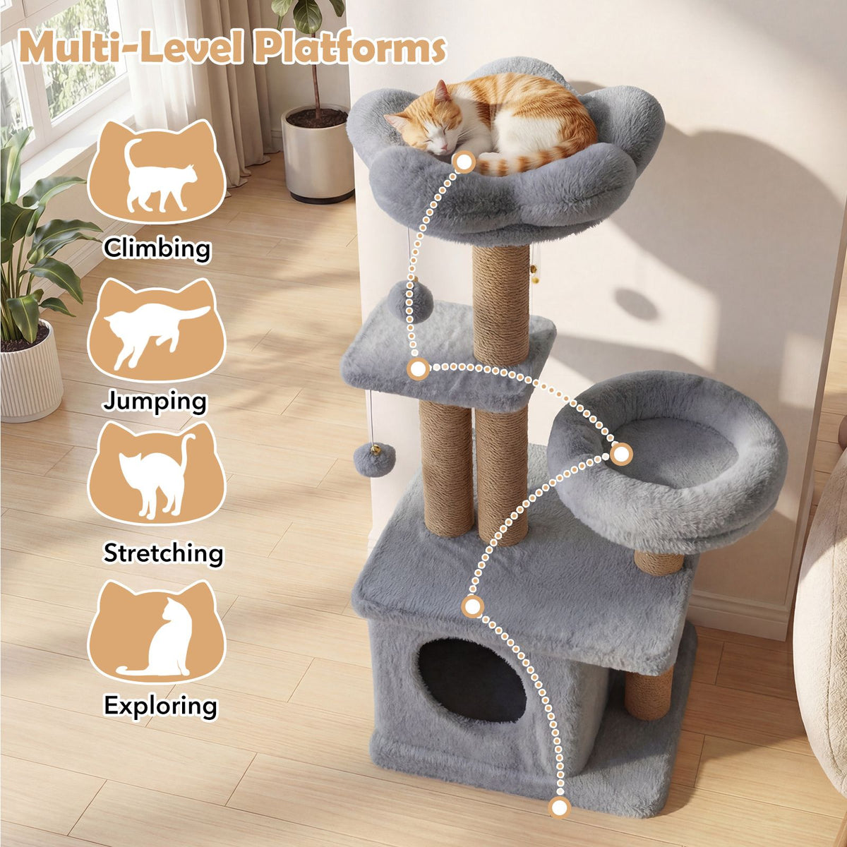 Cat Tower with Padded Top Perch and Cozy Condo for Kittens