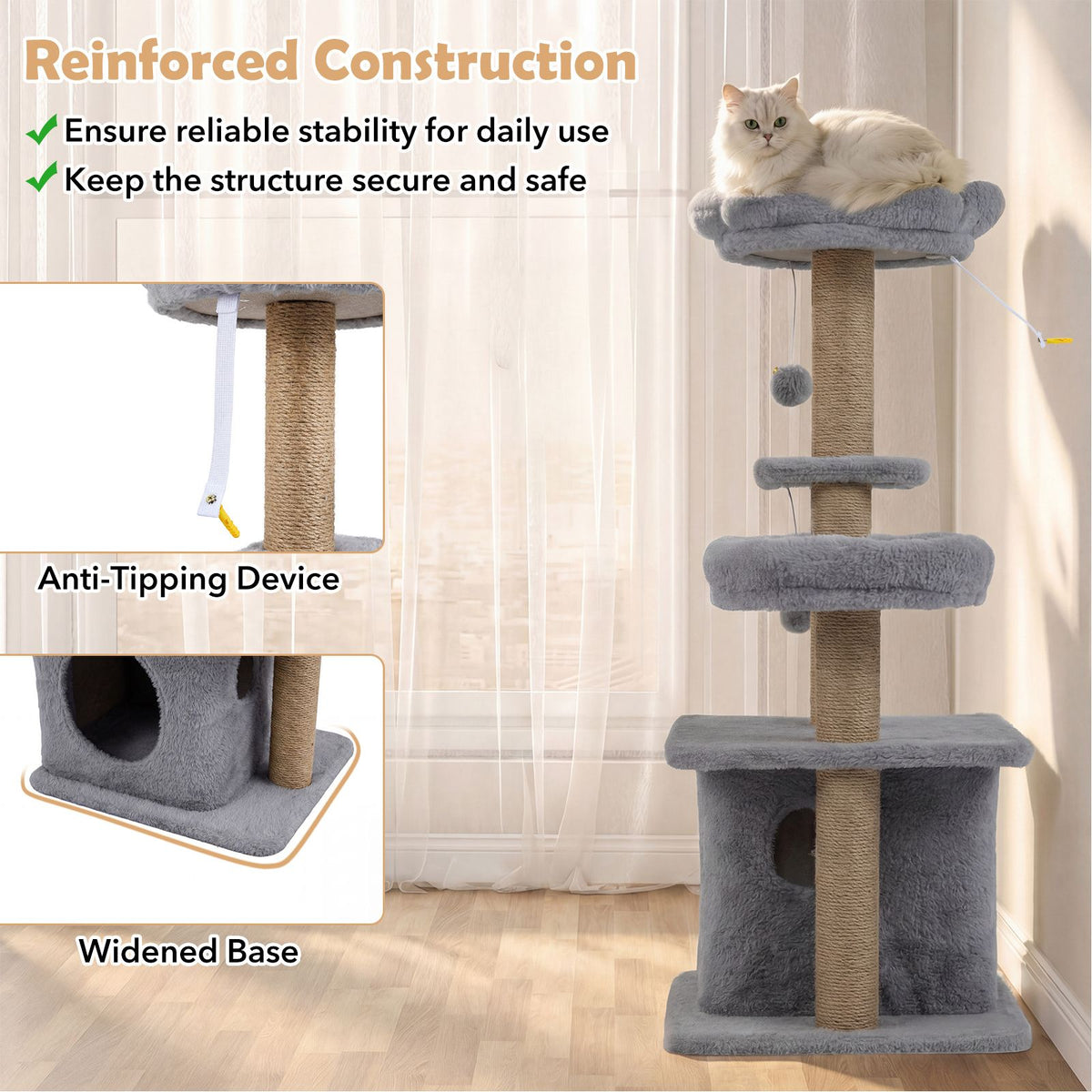 Cat Tower with Padded Top Perch and Cozy Condo for Kittens