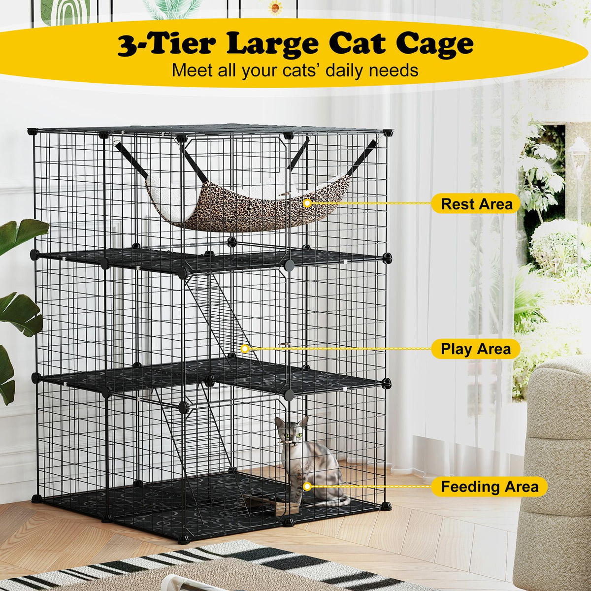 107/142 CM Large Cat Enclosure with Hammock and 1 Sky Window for Easy Access