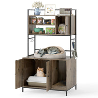 Cat Litter Box Enclosure with Storage Shelves Hooks Large Hidden Cat Washroom