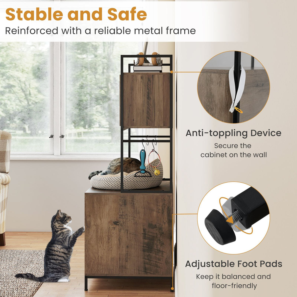 Cat Litter Box Enclosure with Storage Shelves Hooks Large Hidden Cat Washroom