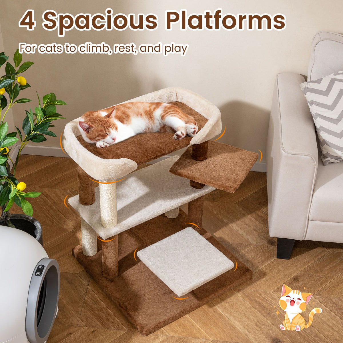 Cat Stairs with Sisal Scratching Posts and 4 Large Platforms