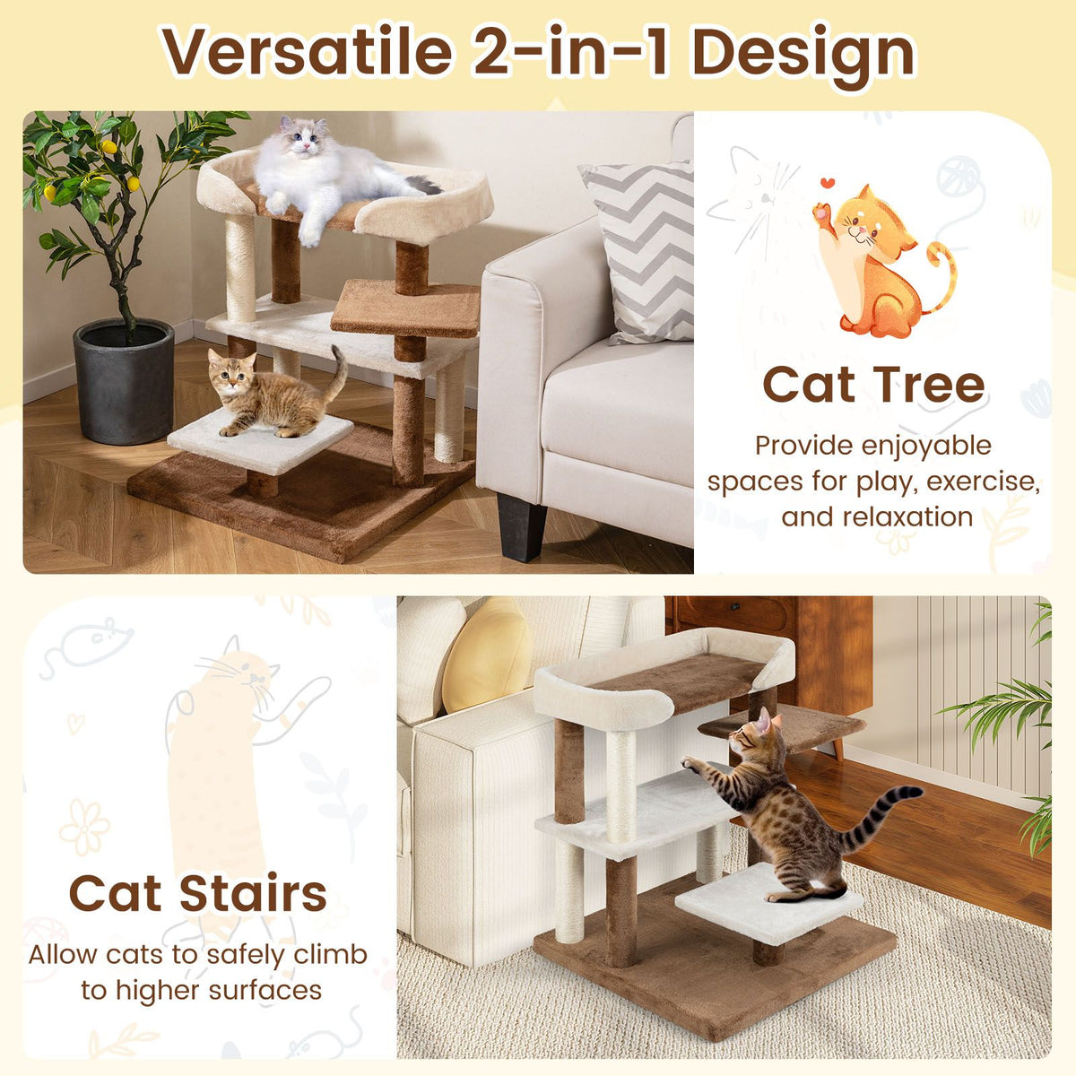 Cat Stairs with Sisal Scratching Posts and 4 Large Platforms