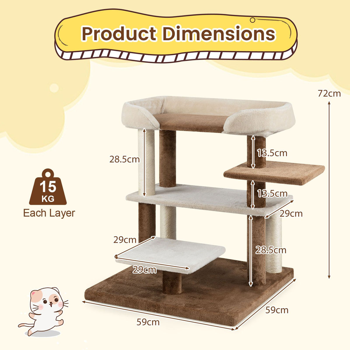 Cat Stairs with Sisal Scratching Posts and 4 Large Platforms