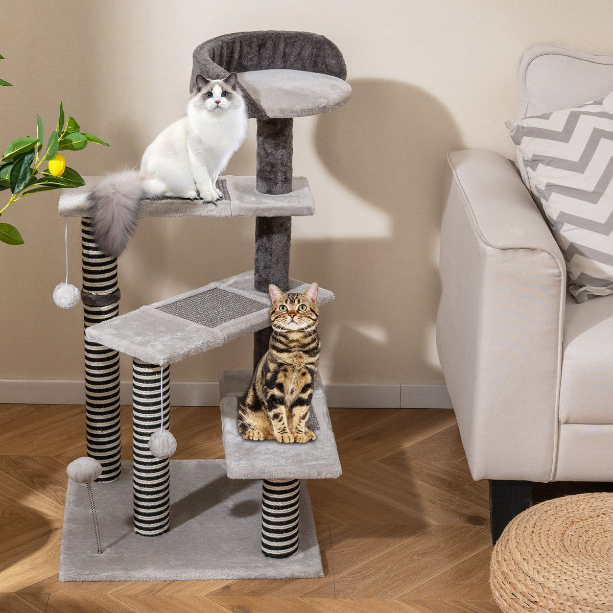 93 CM Tall Cat Tree Kitten Tower with Sisal and Jute Scratching Posts