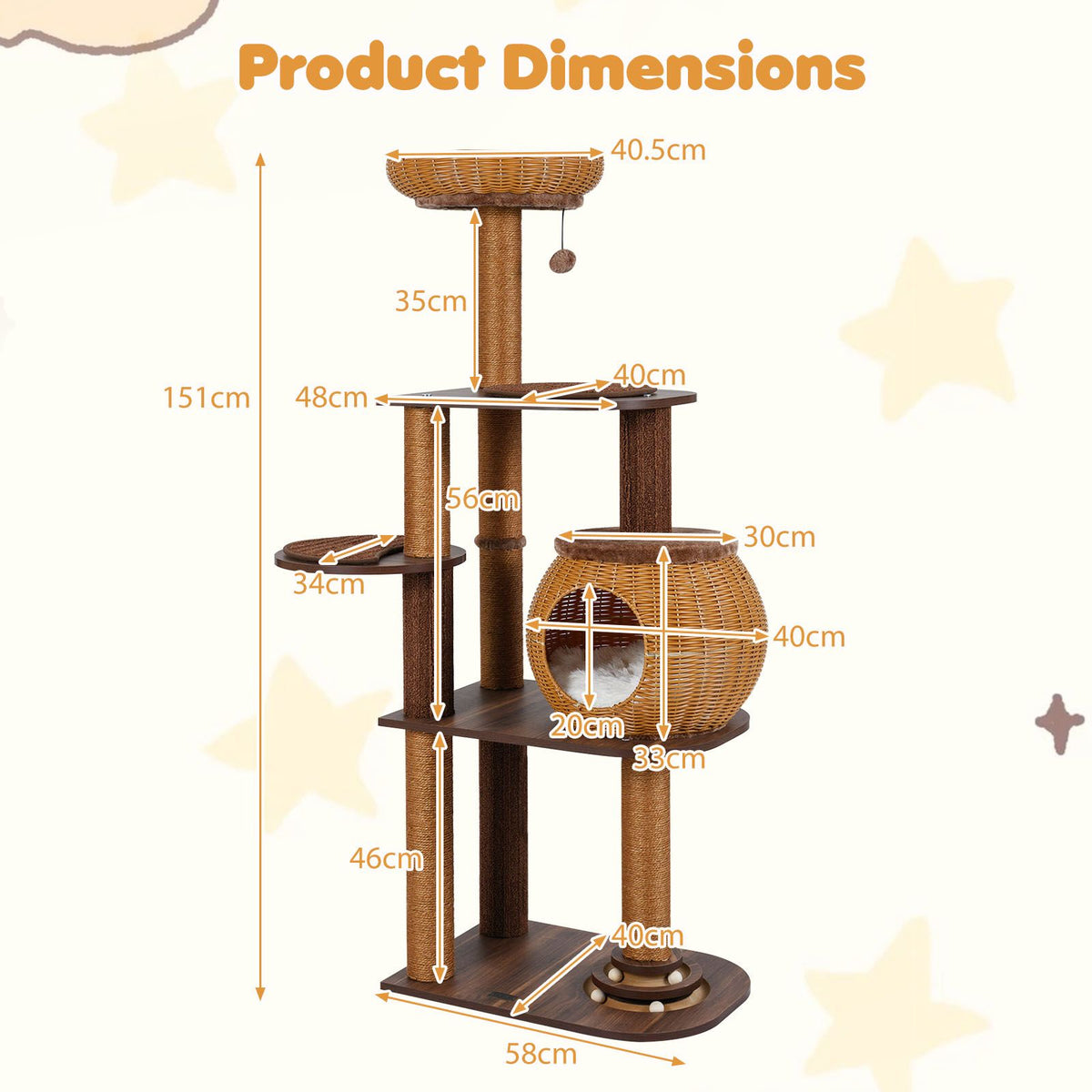 Cat Tree Multi-Level Cat Tower with Rattan Woven Cat Condo and Top Perch