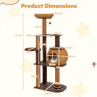 Cat Tree Multi-Level Cat Tower with Rattan Woven Cat Condo and Top Perch