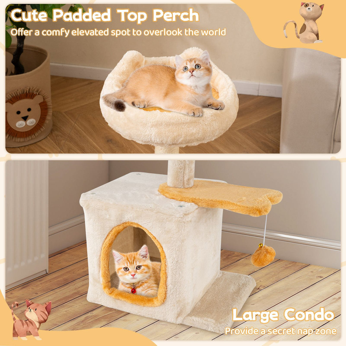 Cat Tree for Indoor Kittens Cute Kitty Tower with Plush Perch