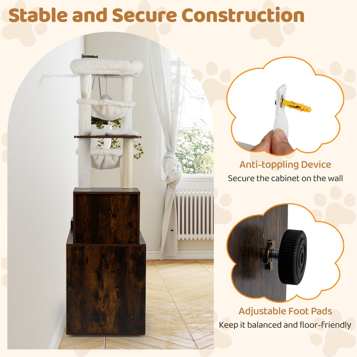 Cat Tree with Litter Box Enclosure Condo 2 Hammocks Perch Sisal Scratching Posts and Mats