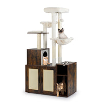 Cat Tree with Litter Box Enclosure Condo 2 Hammocks Perch Sisal Scratching Posts and Mats