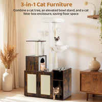 Cat Tree with Litter Box Enclosure Condo 2 Hammocks Perch Sisal Scratching Posts and Mats