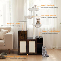 Cat Tree with Litter Box Enclosure Condo 2 Hammocks Perch Sisal Scratching Posts and Mats