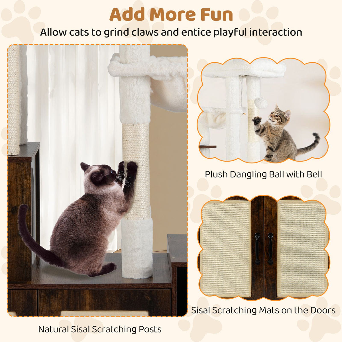 Cat Tree with Litter Box Enclosure Condo 2 Hammocks Perch Sisal Scratching Posts and Mats