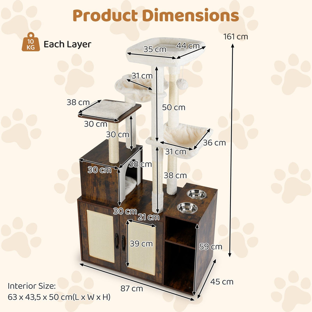 Cat Tree with Litter Box Enclosure Condo 2 Hammocks Perch Sisal Scratching Posts and Mats