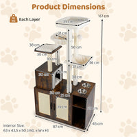 Cat Tree with Litter Box Enclosure Condo 2 Hammocks Perch Sisal Scratching Posts and Mats