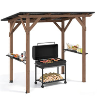 BBQ Gazebo with 2 Side Serving Shelves and Metal Roof for Backyard Garden