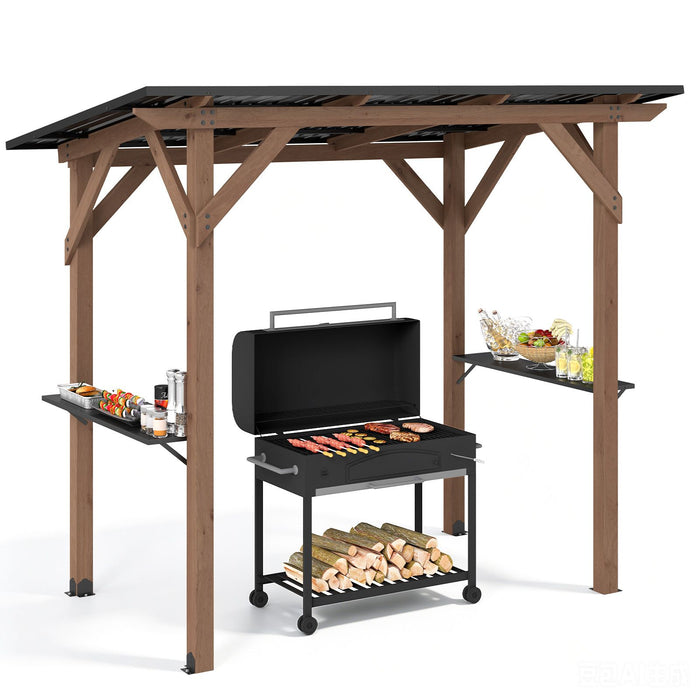 BBQ Gazebo with 2 Side Serving Shelves and Metal Roof for Backyard Garden