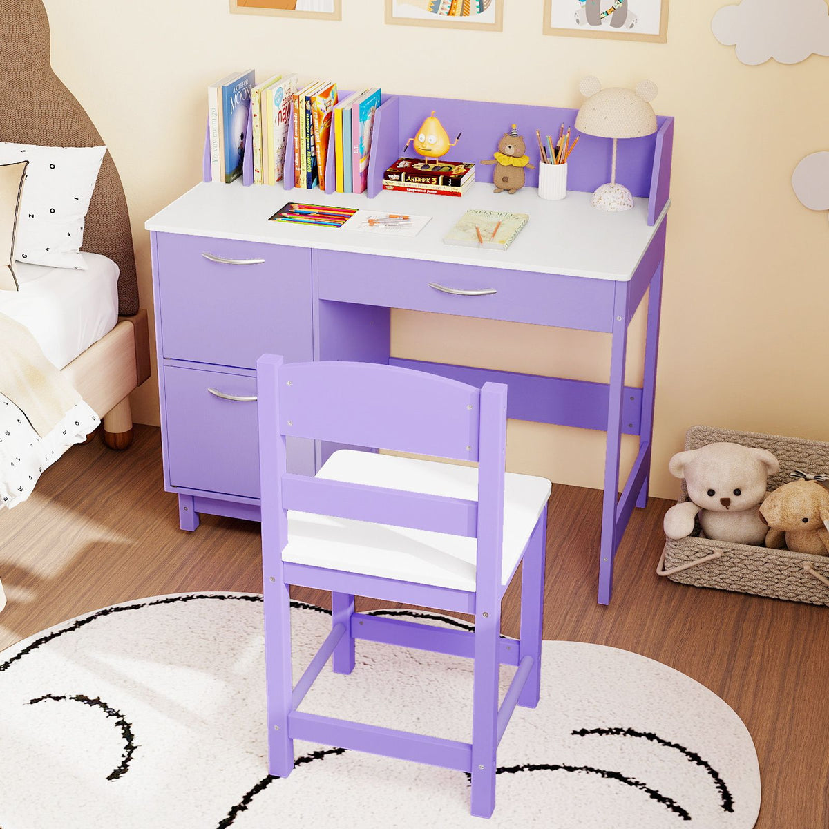 Children Table with Wide Desktop and Comfy Chair for 3+ Years