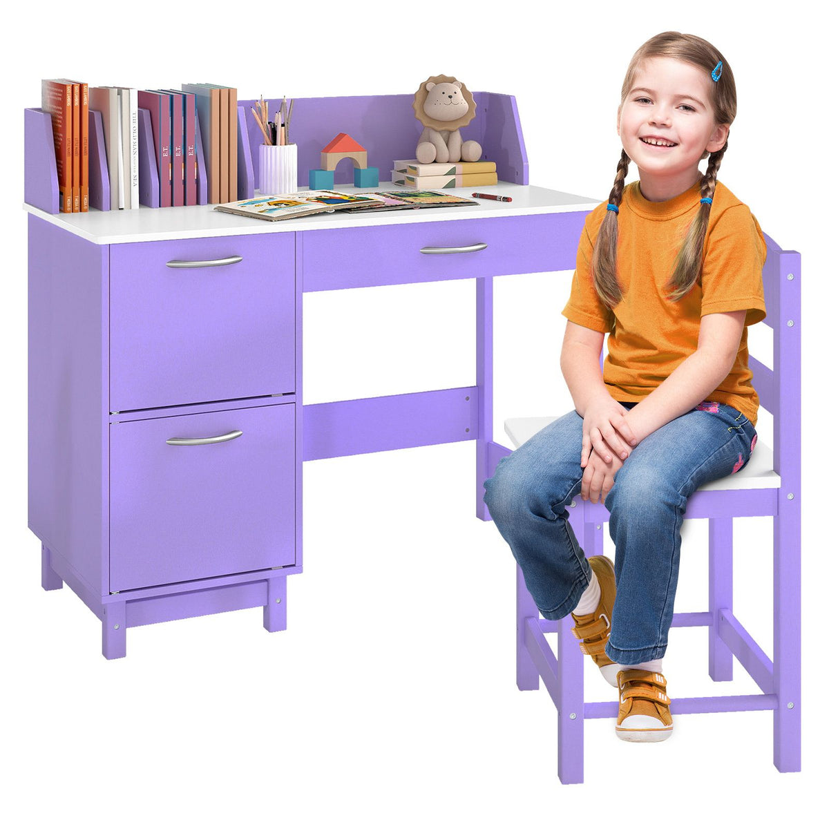 Children Table with Wide Desktop and Comfy Chair for 3+ Years
