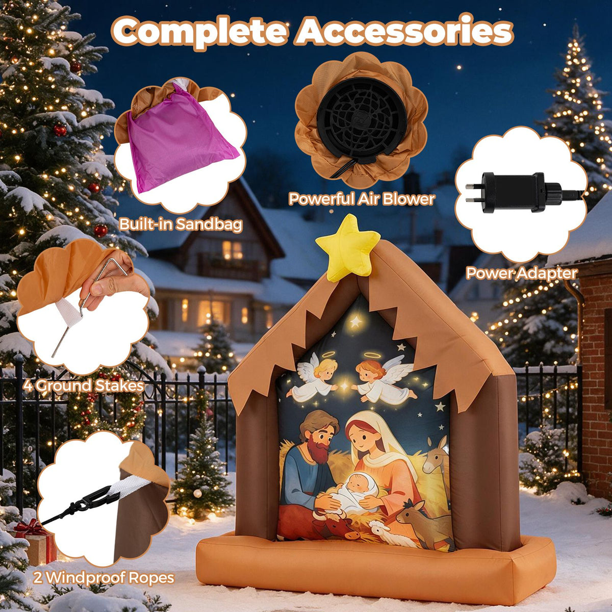 Christmas Inflatable Nativity Scene with Built-in Lights for Holiday Decor