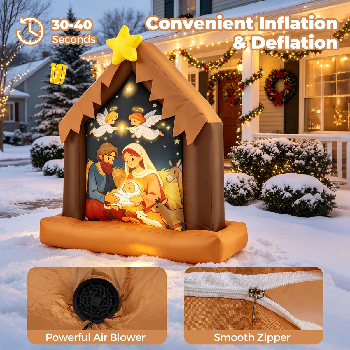 Christmas Inflatable Nativity Scene with Built-in Lights for Holiday Decor