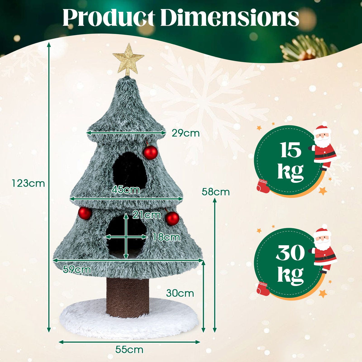 Christmas Cat Tree for Indoor Cats 123 cm Cute Cat Tower with 2 Large Condos