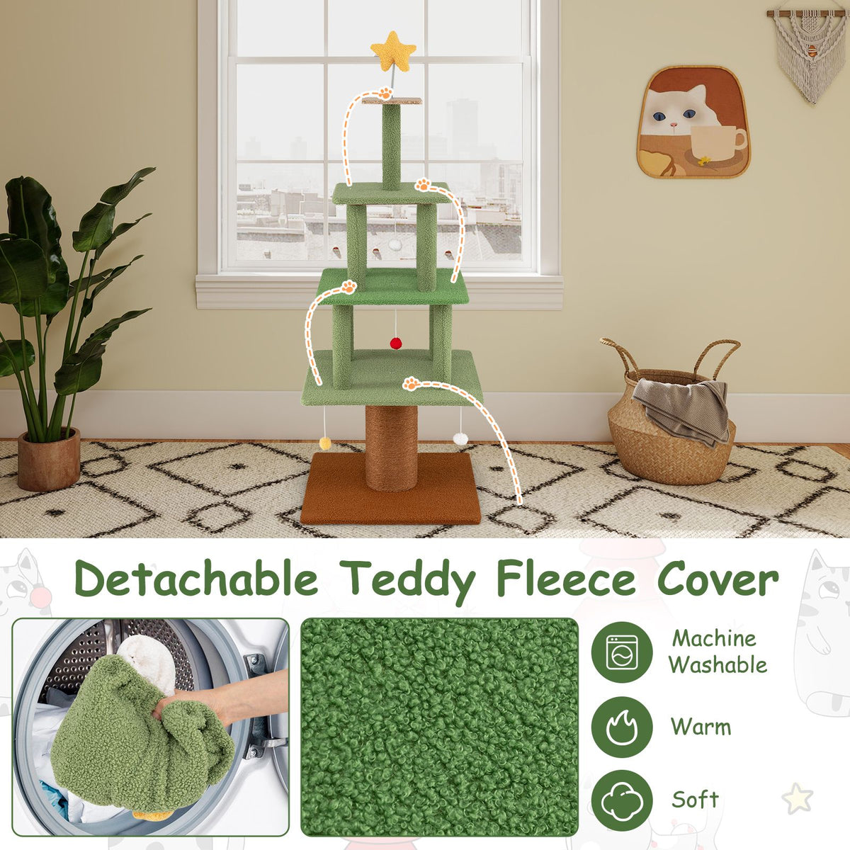 Christmas Cat Tree with 3 Condos and Sisal Scratching Post