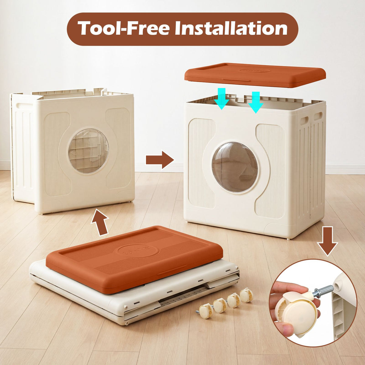 45 L Plastic Clothes Organizer with Wheels and Lid for Laundry or Bedroom