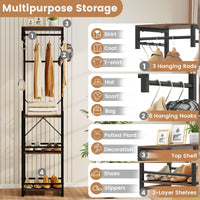 Coat Rack with Shelves Freestanding Slim Hall Tree with 6 Hooks