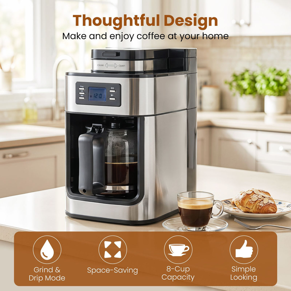 8-Cup Drip Coffee Maker for Home and Office