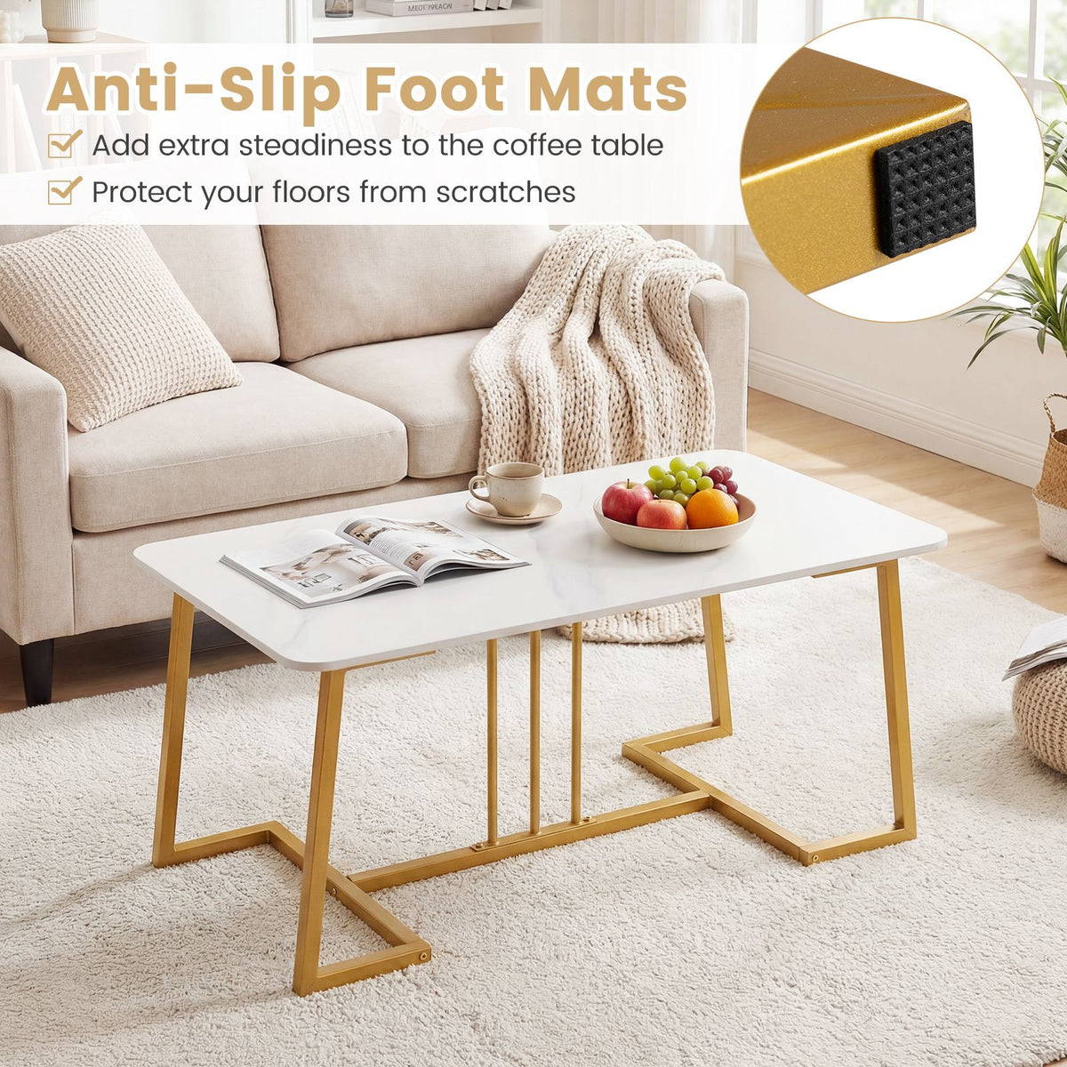 Coffee Table for Living Room Faux Marble Rectangular Center Table