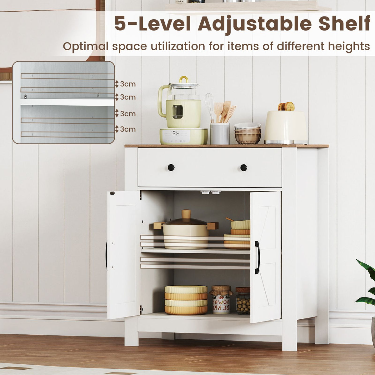 Coffee Bar Cabinet with 5-Level Adjustable Shelf and 2 Doors