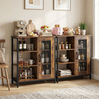 Coffee Bar Cabinet with Adjustable Shelves and Carbon Steel Frame for Living Room