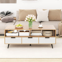 Coffee Table with Storage 120cm Center Table with 2 Open Compartments