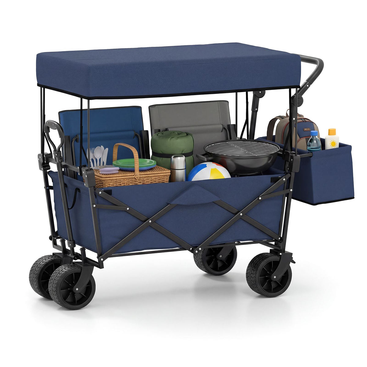 Collapsible Wagon with Removable Canopy and Adjustable Handles for Beach
