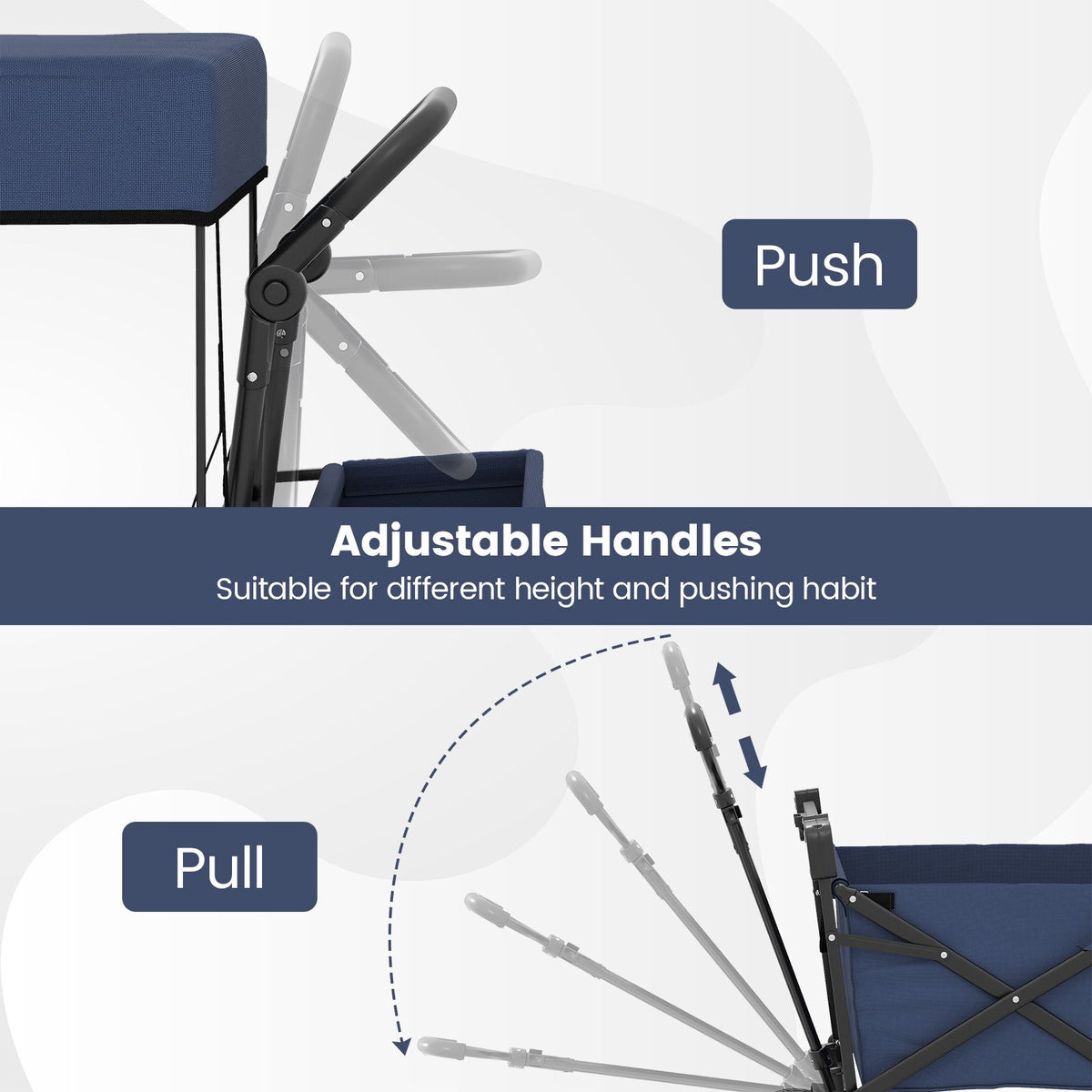 Collapsible Wagon with Removable Canopy and Adjustable Handles for Beach